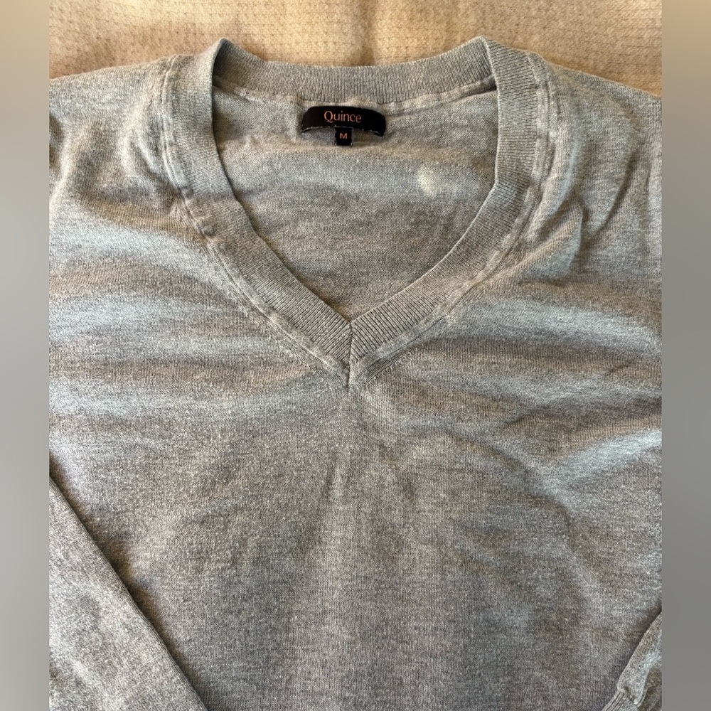 Quince Gray V-Neck Sweater